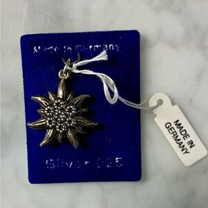 VTG Made In Germany Edelweiss Wild Flower Charm Pendant 925 Alpine Alps Swiss